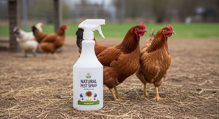 Natural pest spray beside chidkens