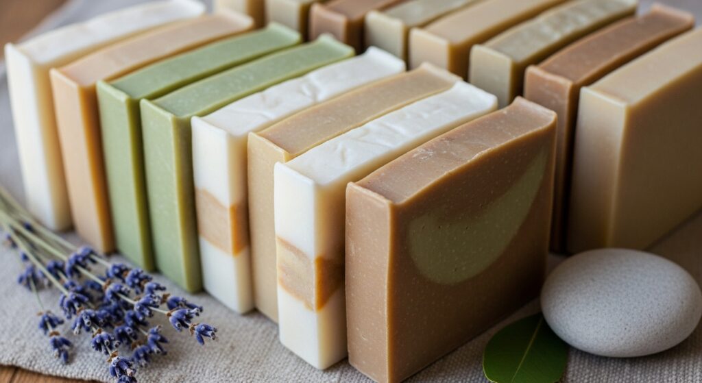 Handmade soap bars hardened with sodium lactate