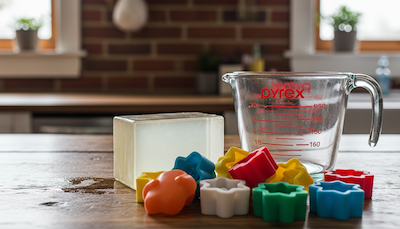 melt and pour block with measuring cup and molds