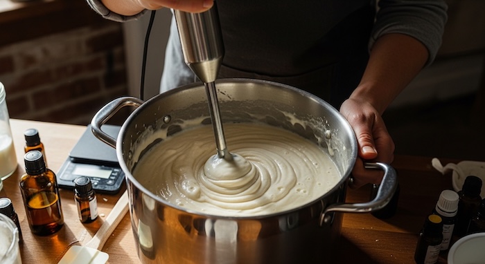 soap being mixed in a pot