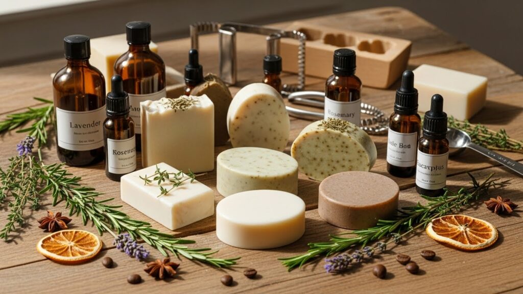 Scenting soap with essential oil and fragrance oils