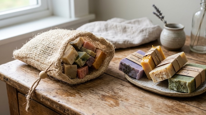 Soap Save Bag with soaps pieces