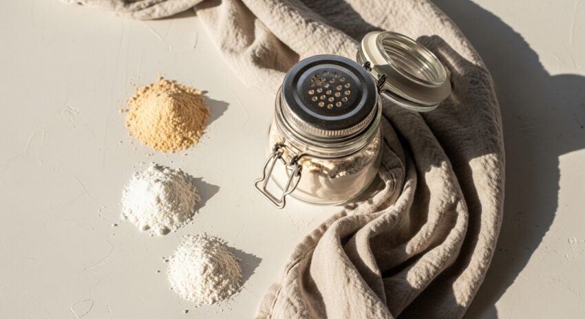Natural talc-free baby powder made with arrowroot and white clay