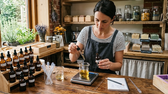 women blending essential oils