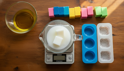 Melt and pour soap base being prepared for beginner soap recipe