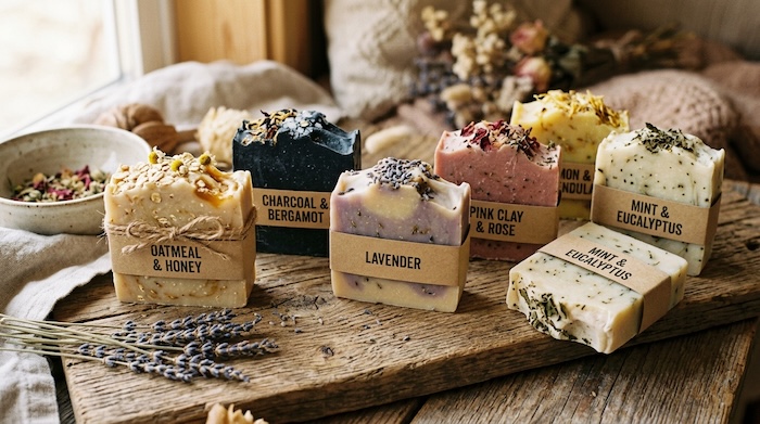 handmade artisan soap displayed on shelf
