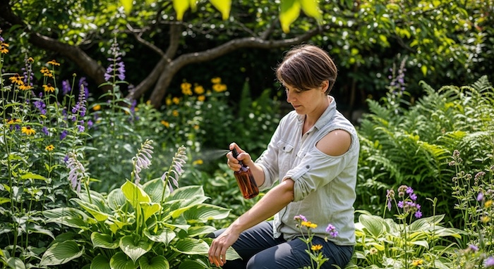 person applying natural bug spray