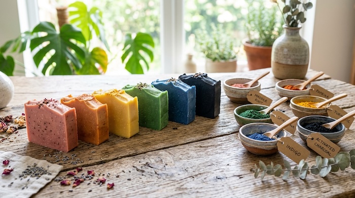 handmade soap colored with natural ingredients