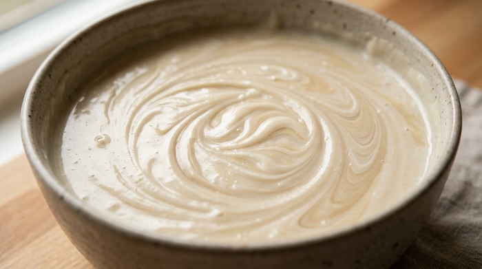 Cold process soap batter at light trace.